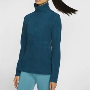 Nike Pro Women’s Hyper-warm Velour High Neck Long Sleeve Top Dark Turquoise Sz M